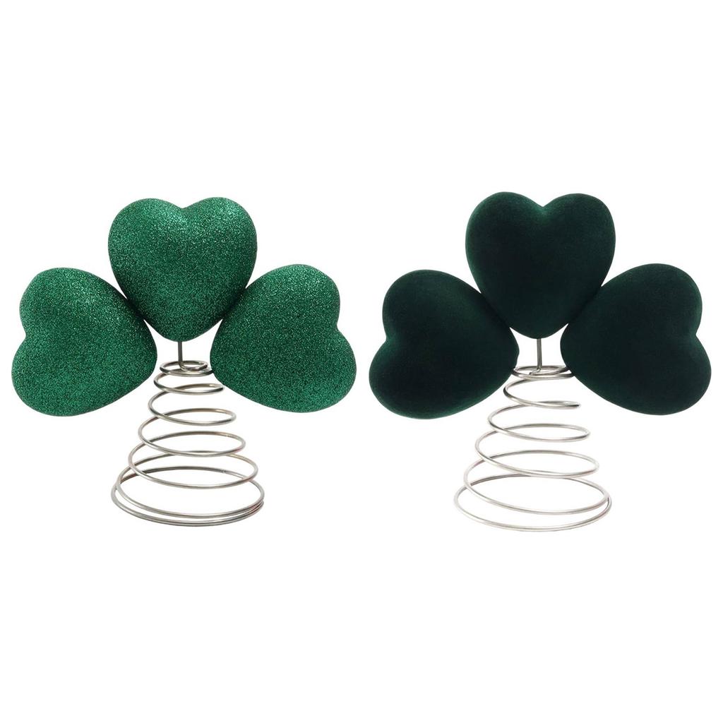 St Patricks Day Tree Topper Green Heart-Clover Tree Ornaments with Metal Base Holidays Ornament for Holiday Party Decor