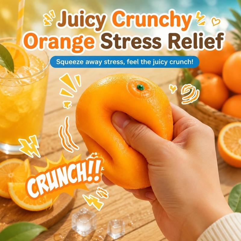 Crunchy Orange Squishy, Asmr Bead Filled Crispy Fruit Stress Ball Slow Rising Squishies Squeeze Fidget Toy Calming Gift