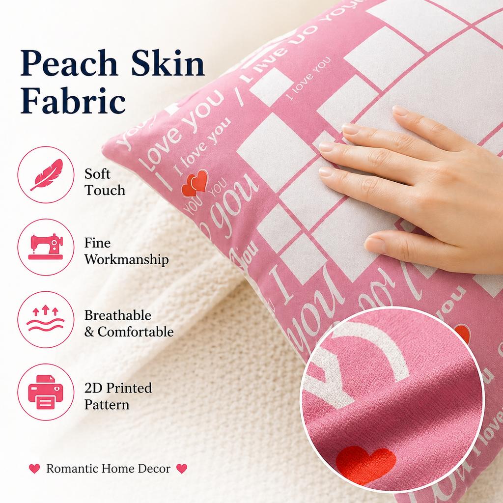 Custom Photo Pillow Cover Personalized Heart Collage Cushion Case Peach Skin 2D Flat Print For Valentine Gift Sofa Home Decor