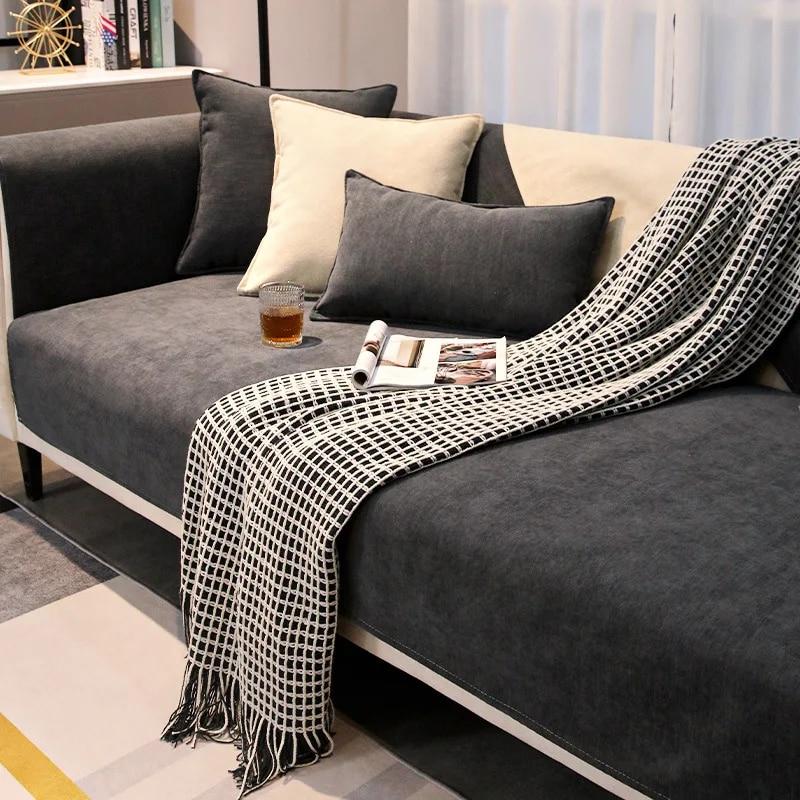 Modern Simplicity Sofa Cushion All-season Universal Chenille Sofa Cover Non Slip Solid Color Seat Cushion Cover Soft Sofa Cover