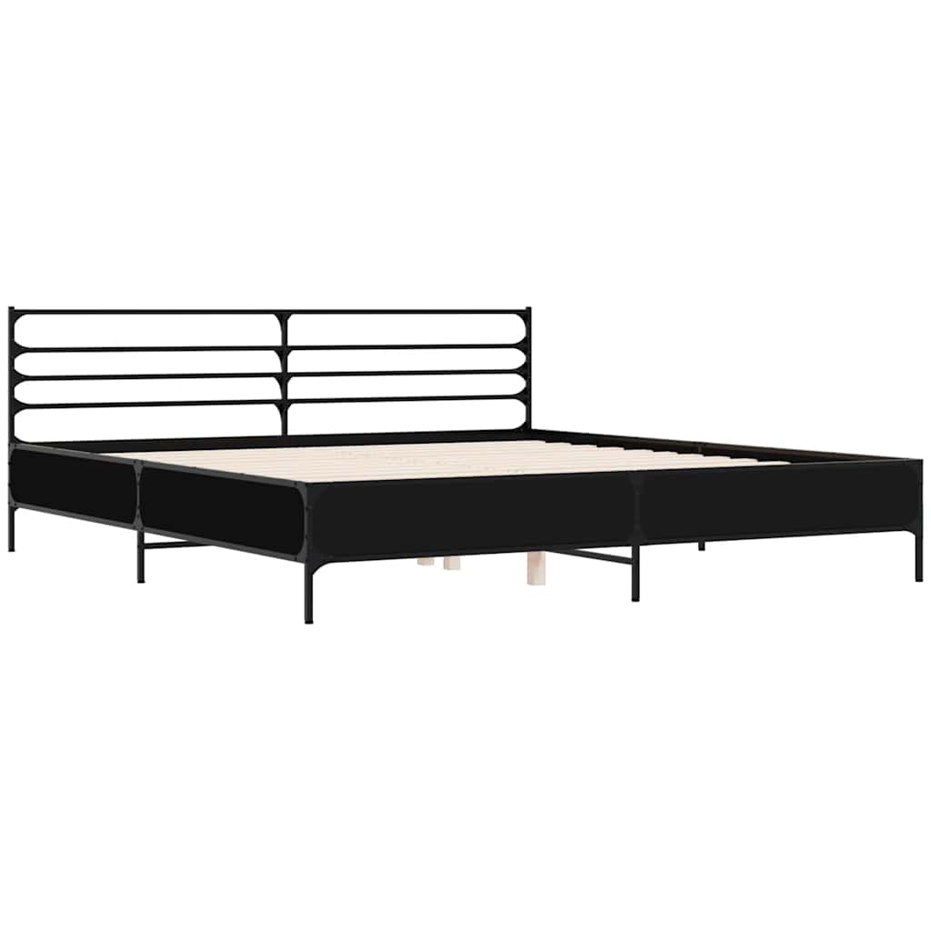 Bed Frame Black 200x200 cm Particleboard and Metal