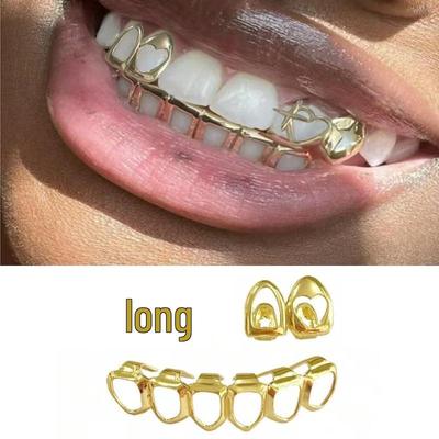 Genuine Gold Grillz Planet Hip Hop Heart Three-Piece Teeth Set