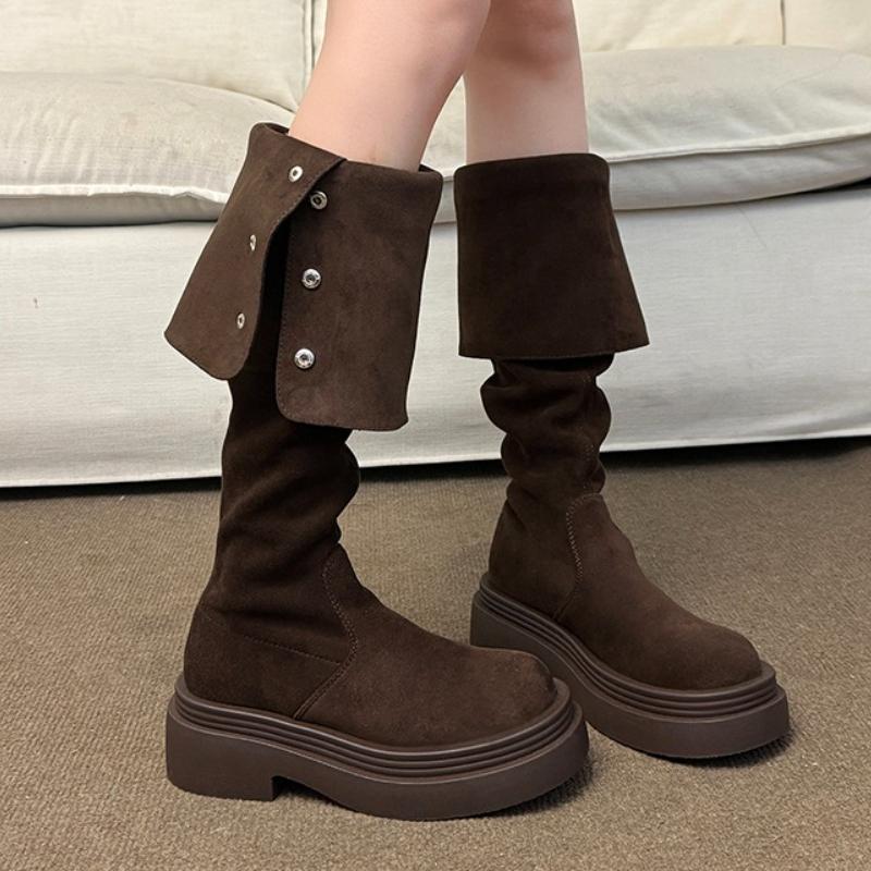 Fashion Women High Boots Flats New Fashion Party Shoes 2025 Winter Elegant Goth Retro Knee High Chelsea Boots Dress Brand Woman Botas