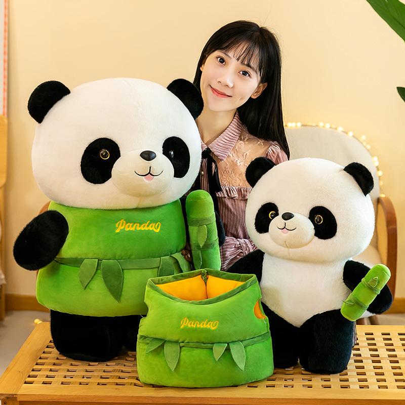 Panda Toy Plush Bamboo Tube Doll Stuffed Animal Doll Pp Cotton Gift Cartoon