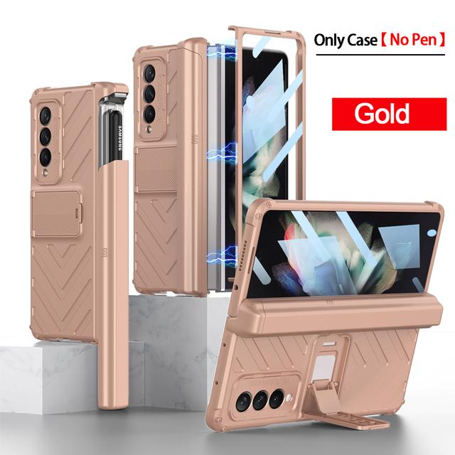 

Z Fold 3 магнитный шарнирный чехол для Samsung Galaxy Z Fold 3 Fold3 5g, чехол, слот для ручки, переднее стекло, пленка, подставка, жесткий чехол для ПК For Galaxy Z Fold 3 золотой