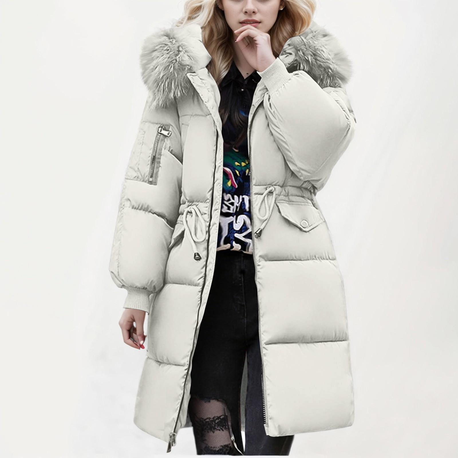 

Женская однотонная хлопковая куртка-пуховик средней длины с большим воротником и хлопковой курткой XL белый