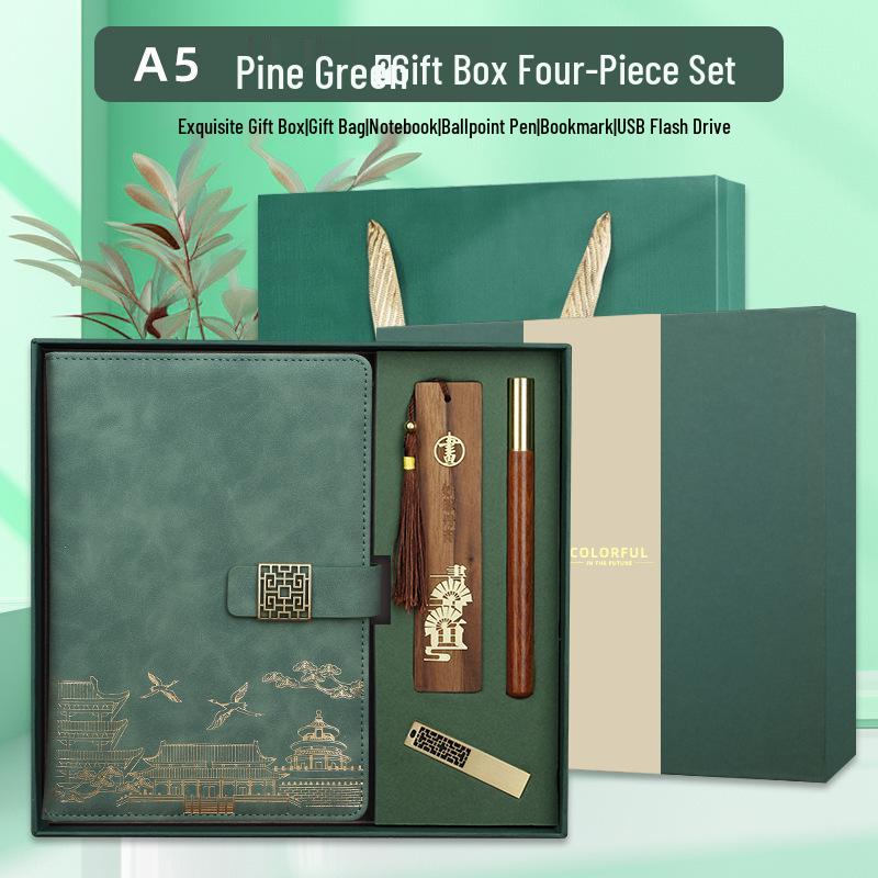 Custom Logo Cultural Creative Notebook & Wooden Bookmark Gift Set