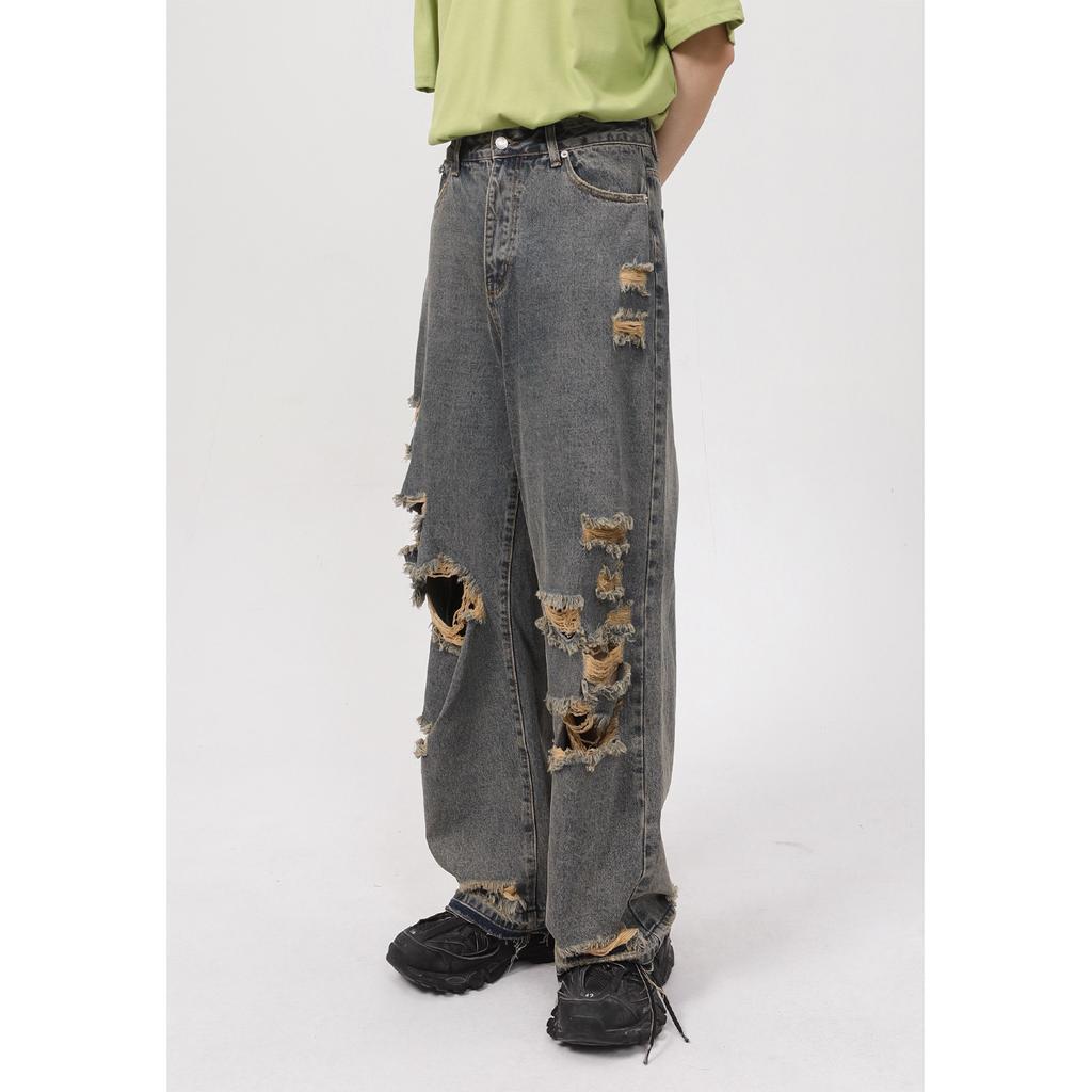 Pánské letní nový produkt korejská verze personalizované rovná trubka s přerušenou dírou žebrácké ležérní džíny pro muže