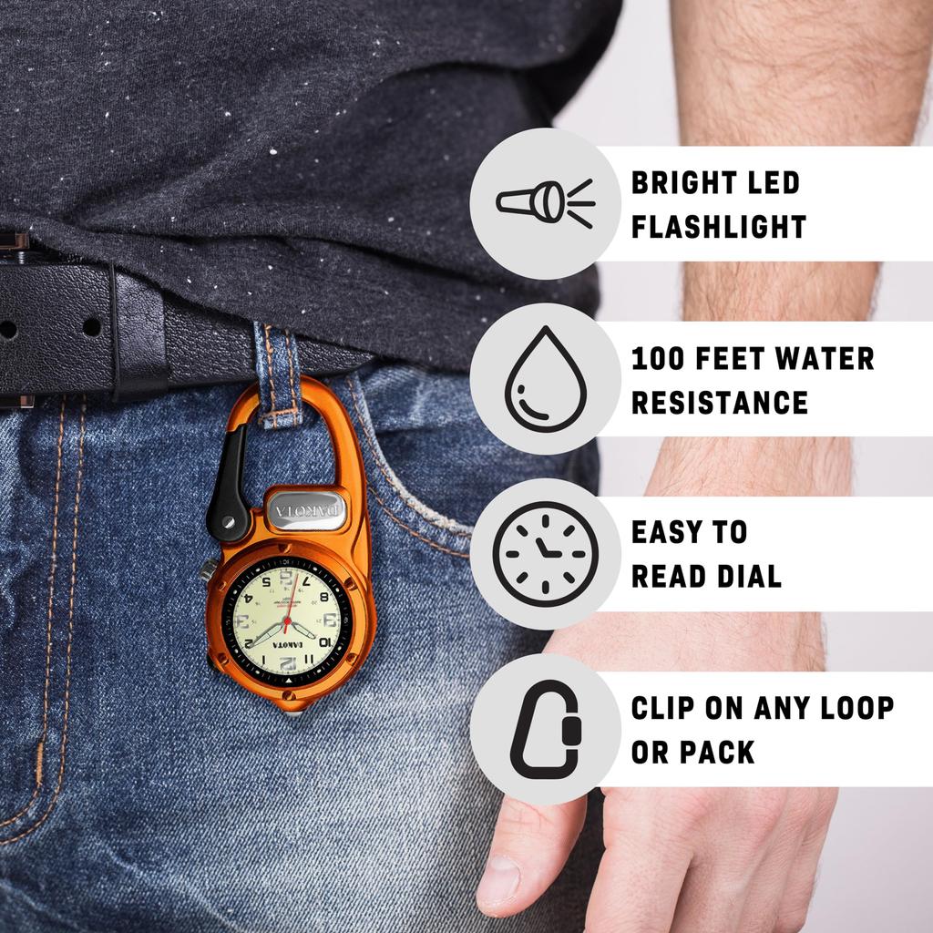 Dakota Pocket Watch Carabiner Watch Waterproof LED Light Outdoor Camping Climbing Travel