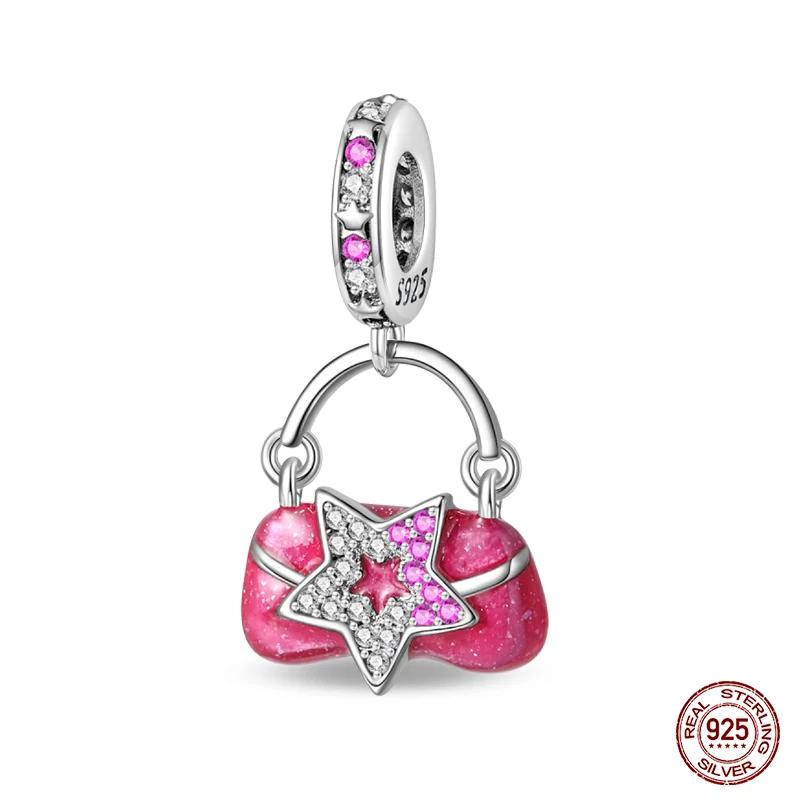 100% Copper Charms Beads Fit Brand Original Bracelet Fashion Pink Princess Skirt Bag Lipstick Charms Diy Jewelry