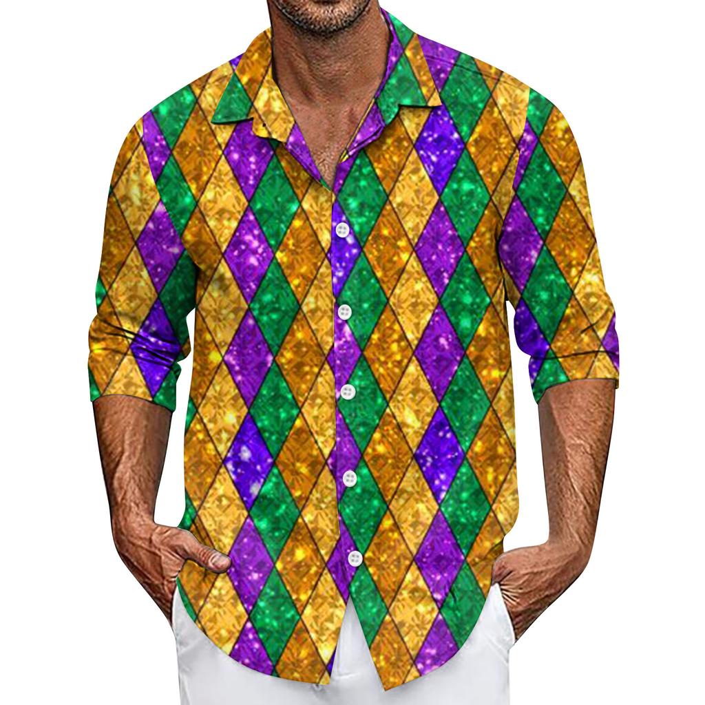 Men's Summer New Loose Print Long Sleeve Shirt Cardigan Beach Shirt