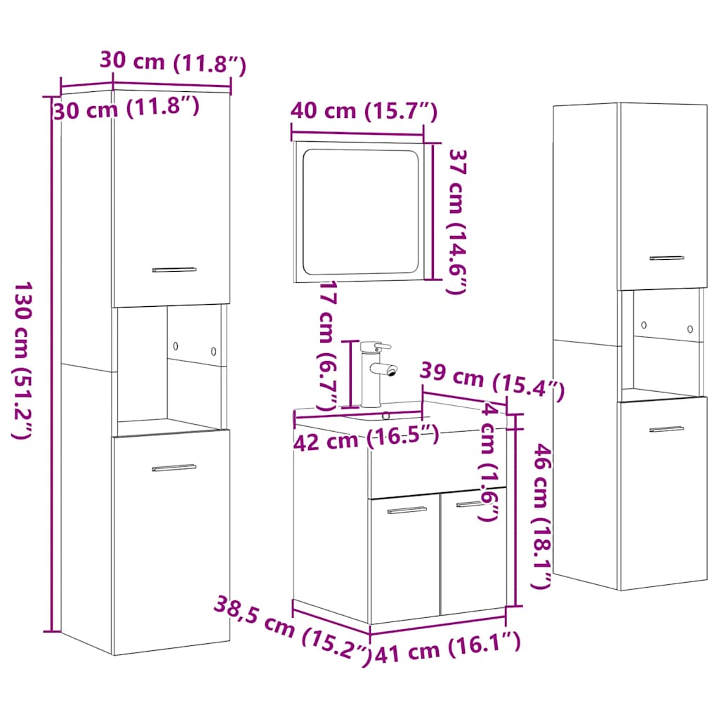 5 Piece Bathroom Furniture Set in Sonoma Oak Particleboard