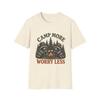 Camp More Raccoons Camping T-Shirt | Campfire Trees Worry Less Graphic Tee
