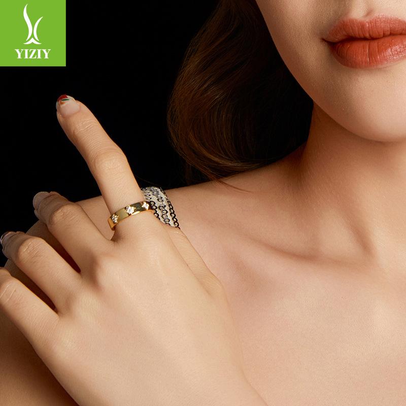 925 Sterling Silver Gold Plated Mozzarella Diamond Ring Wedding Ring, Popular Lucky Clover Ring