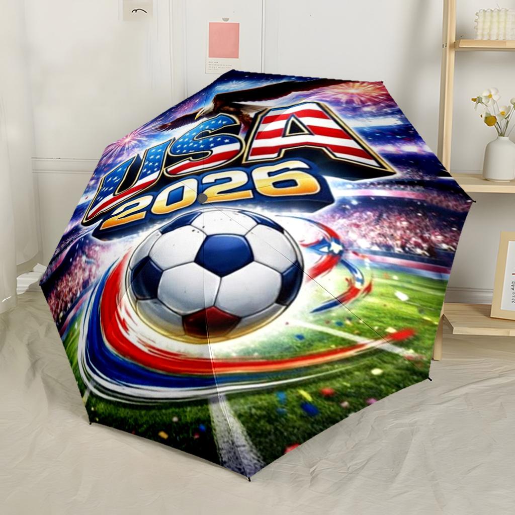 Usa Soccer Spirit Compact Travel Automatic Umbrella Sturdy 8-Rib Shaft Lightweight Durable Everyday Carry Umbrella Elegant Umbrella Gift for Festivals