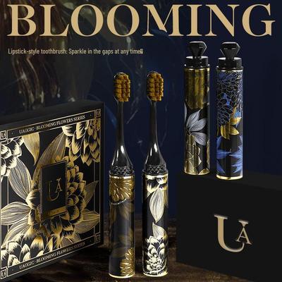 4-Piece Gift Box: Portable Lipstick-Style Toothbrush with Soft Bristles for Gum Protection and Travel