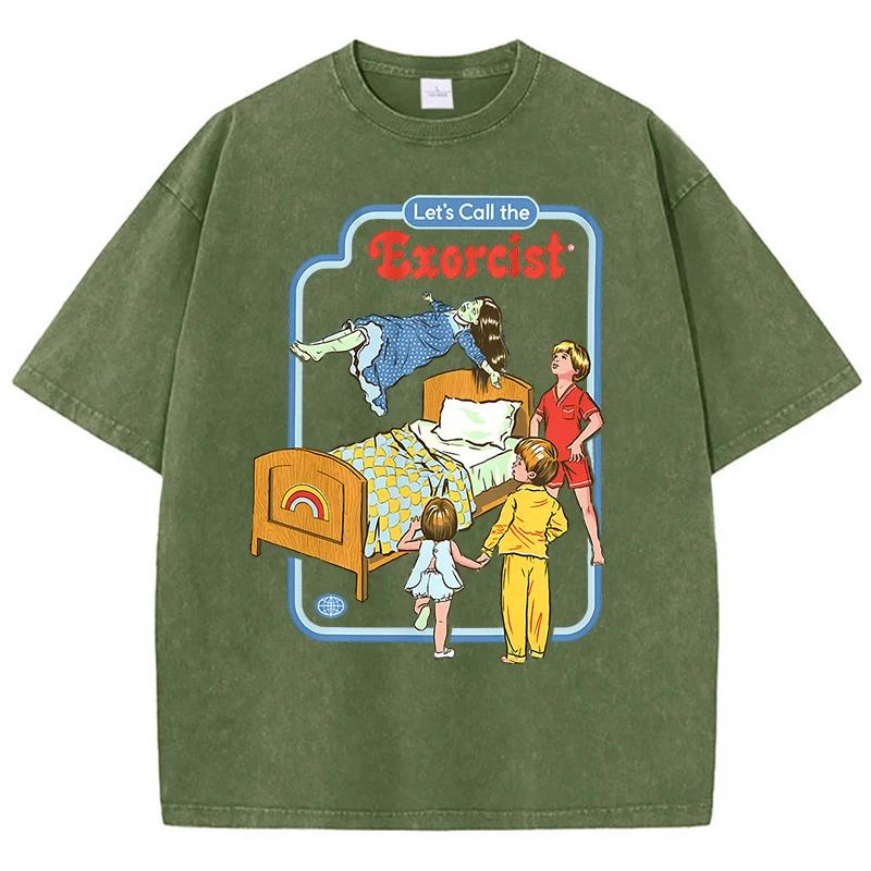 Unisex Let'S Call The Exorcist Funny Washed Retro T-Shirt Fashion Clothing Cotton Tops Fashion Summer Tee Shirt Oversized Tshirt