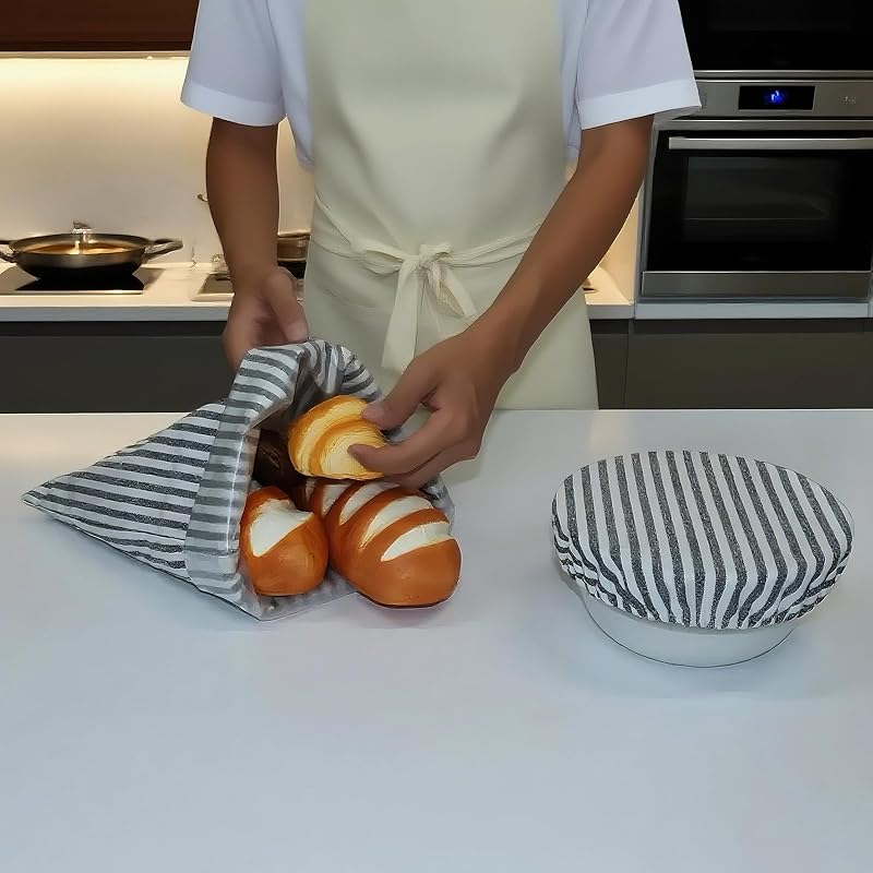 Reble Linen Bread Bag –Homemade Sourdough Bread Sourdough Bread Bag (12 x 17.7 in) + Lined Proofing Cover (10 in) | Bread Storage & Dough Proofing 1 bread bag + a 10-inch l