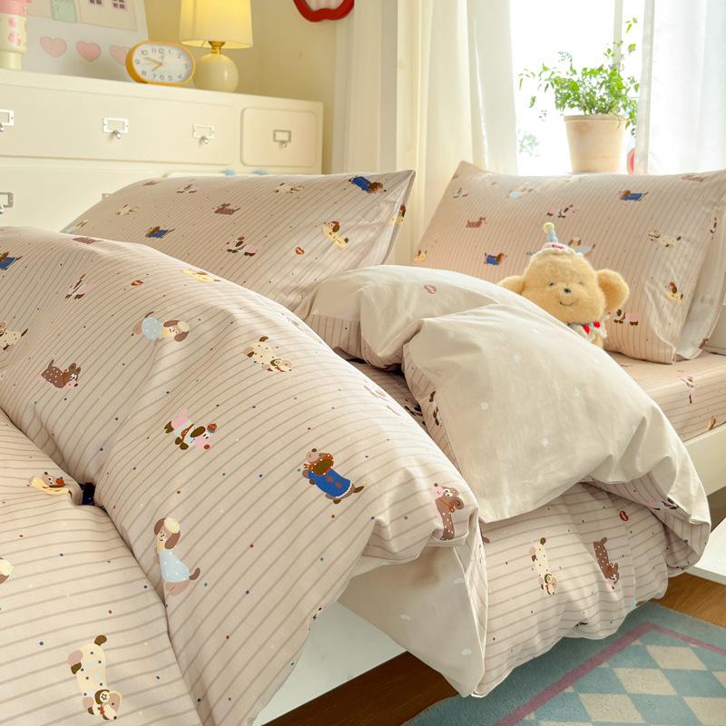 Class A 100% Pure Cotton Student Dormitory 3-Pcs Set Maternal And Infant Grade Cotton Skin-Friendly Small Floral Bed Sheet Quilt Set4-Pcs Set