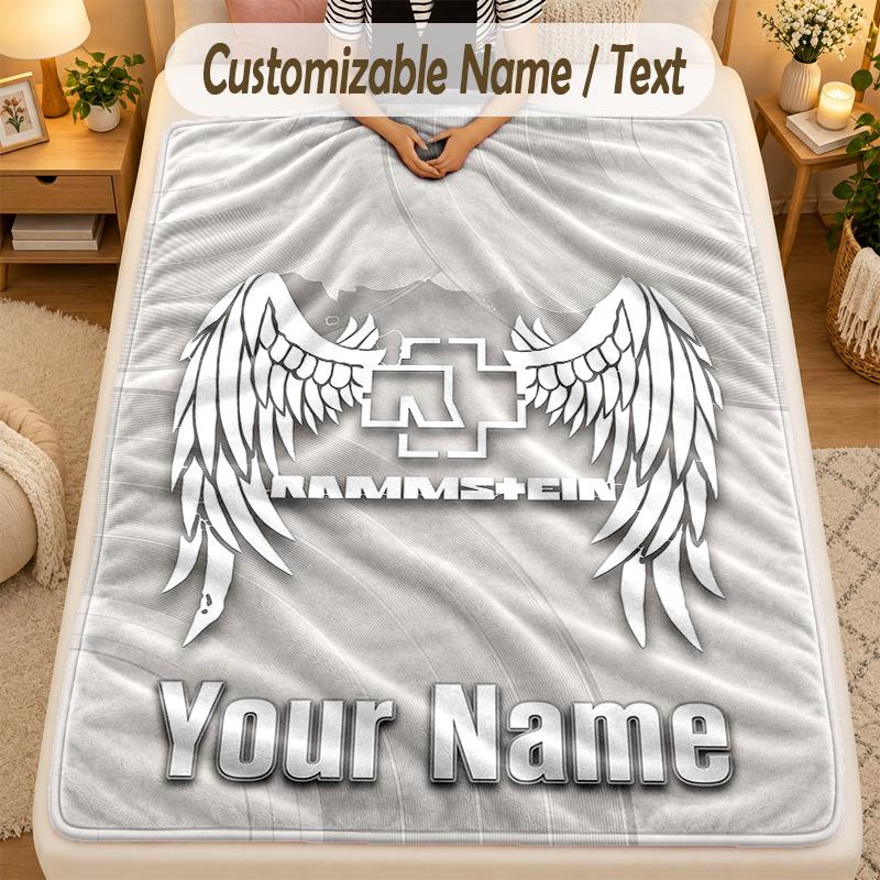 Flannel BlanketRammstein Custom Name Text Personalized Soft Warm Throw Blanket Home Decor Gift
