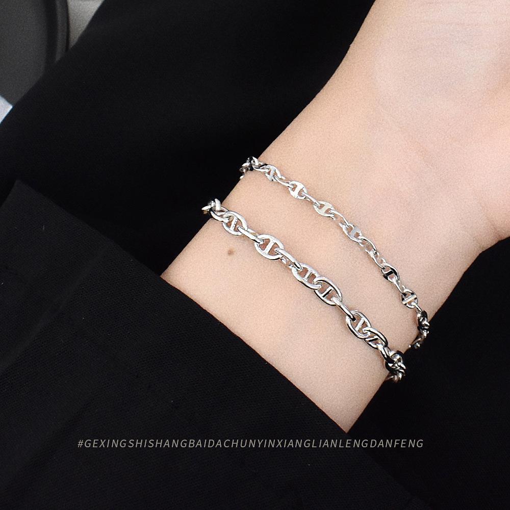 

Aloof Style S925 Sterling Silver Pig Nose Bracelet - Trendy Korean Jewelry 925 Silver