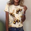 Sommer Einzigartiges und Einfaches 3D-gedrucktes Zwergbienen-Sonnenblumen-Element Rundhals Kurzarm Damen T-Shirt
