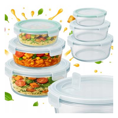 GLASS Containers Hermetic Round Food Container Meals SET 3x