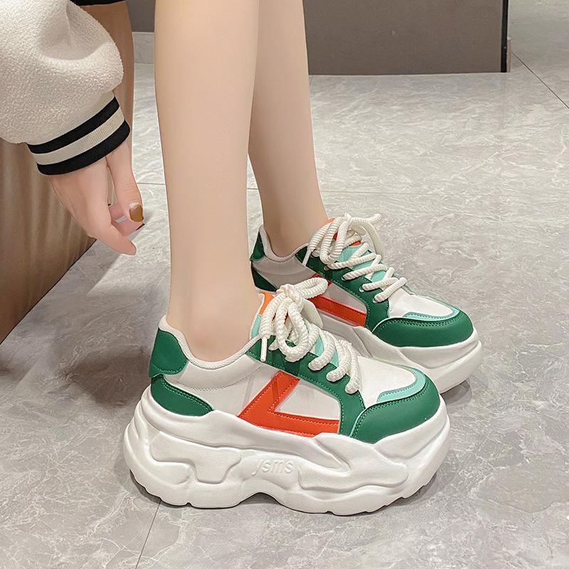 Women New Autumn Fashion Hidden Heels Sports Dad Shoes  Spring Platform  Leather Sneakers