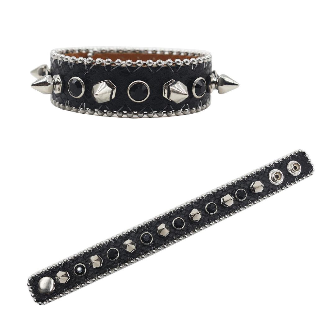 Y2K Gothic Punk Rhinestone Studded Leather Bracelet Wristband