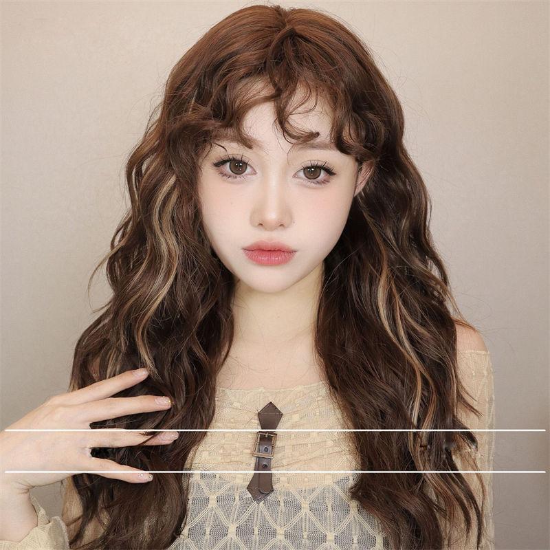 

Светлый парик с челкой, винтажный окрашенный чехол, маленький вьющийся женский парик, коричневый шерстяной стиль в режиме ожидания 60cm