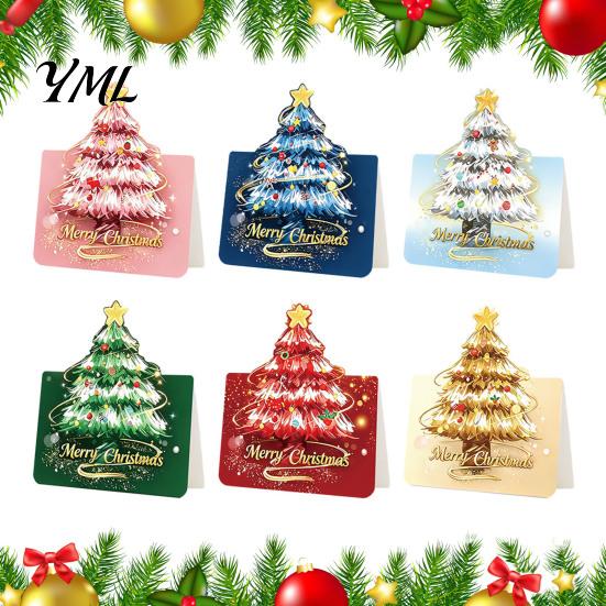 Festive Gift Cards for Relatives Friends 10 Pcs 3D Christmas Tree Greeting Cards, Holiday Postcards Decorative Bulk New Year, Winter Xmas Party