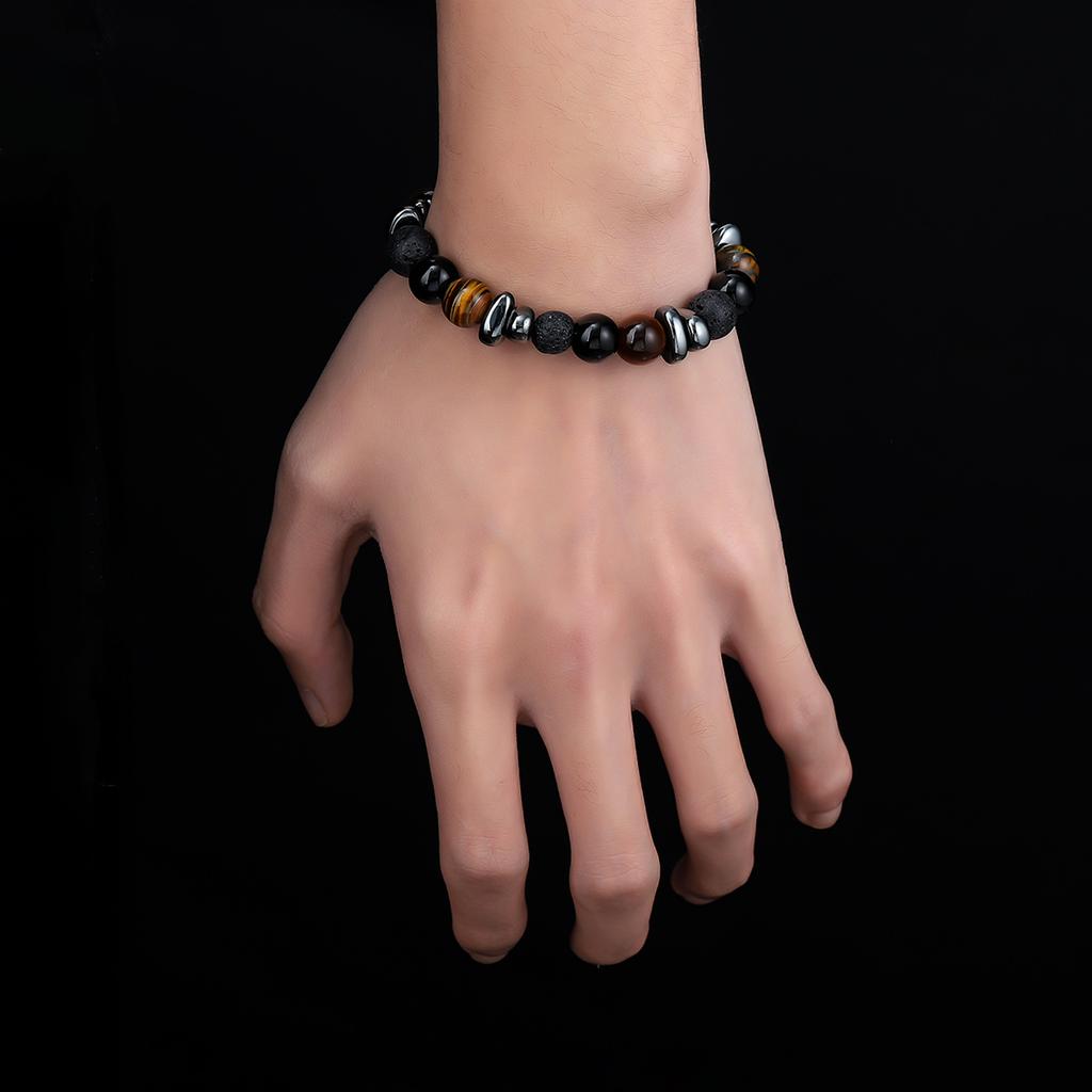 Men's Natural Tiger's Eye Bead Bracelet - S808-A