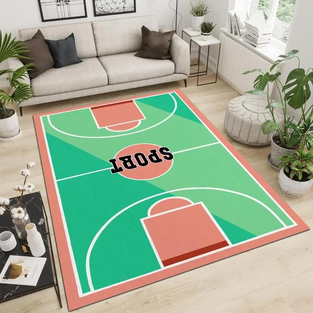 Basketball Court Area Rug, Court Sport Indoor Rugs, Non Slip Machine Washable Carpet for Living Room Bedroom Study Home Decor