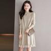 Lace Mid-length Sweater Solid-color Long-sleeved Knitted Dress for Women Loose Pullover Autumn and Winter
