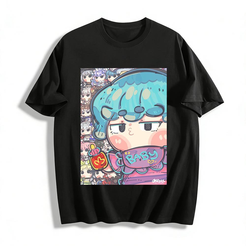 

Cute Q Version Anime Character Print T-shirt Trendy Anime Style Loose Casual Top For Men And Women Pure cotton T-shirt XXS