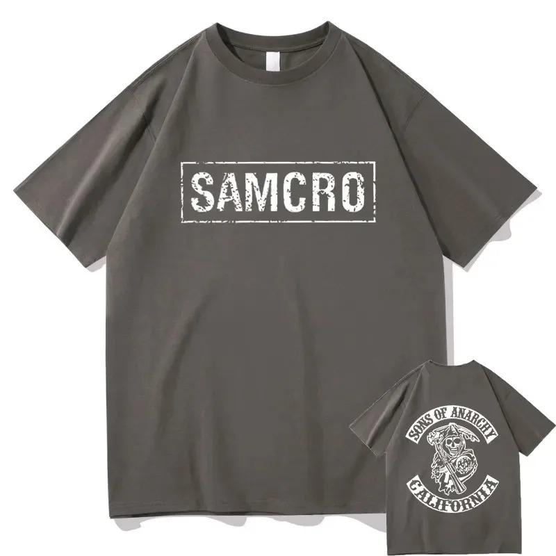 Hijos de la Anarquía SAMCRO Tendencia Ropa de Hombre Camisetas de Moda Ropa de Calle 100% Algodón Tops Holgados Camiseta Transpirable