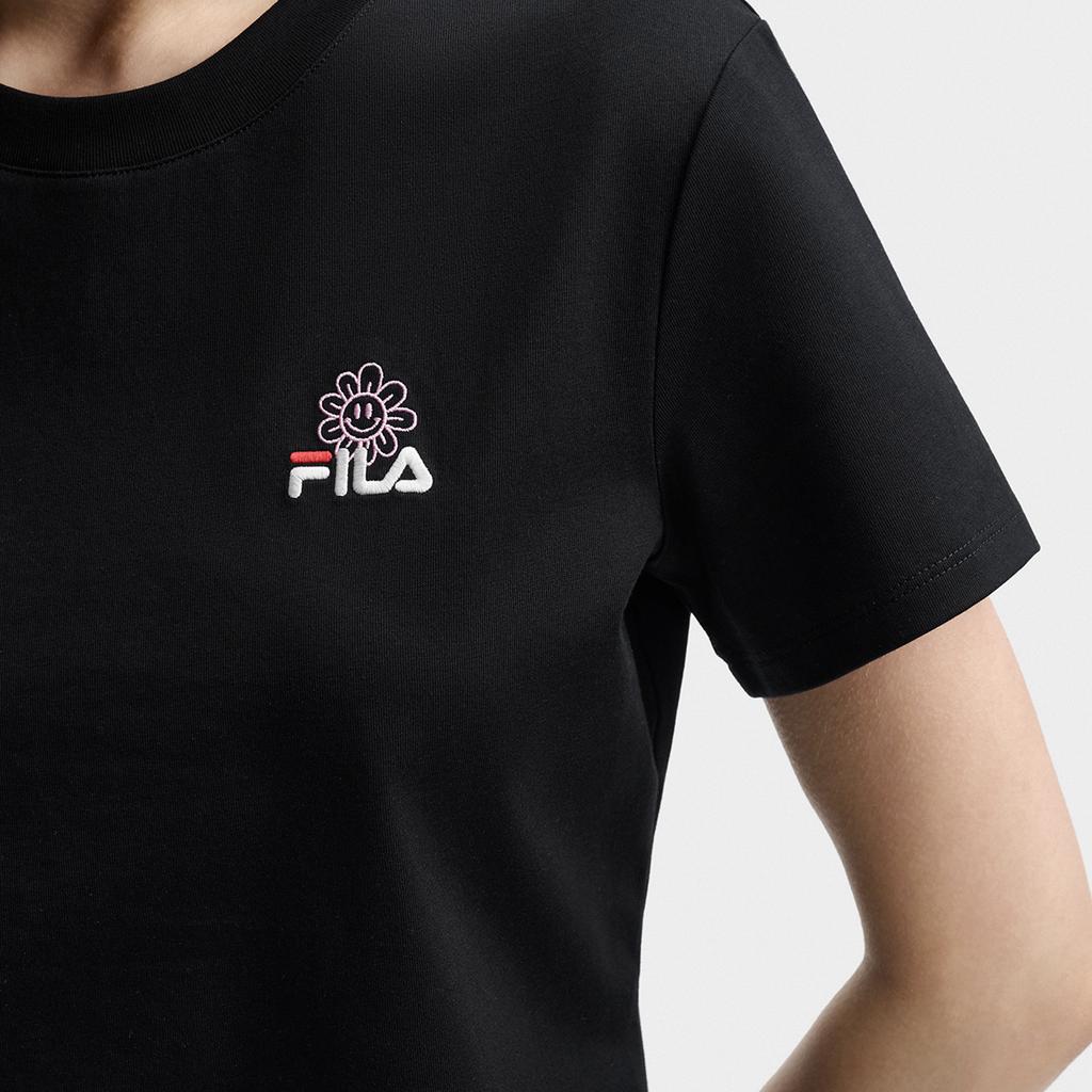 FILA Original Floral Short Sleeve T-Shirt Fashion Classic Retro Casual Versatile Comfortable Embroidered Logo Cotton Slim Fit Crew Neck F51W629103FBK