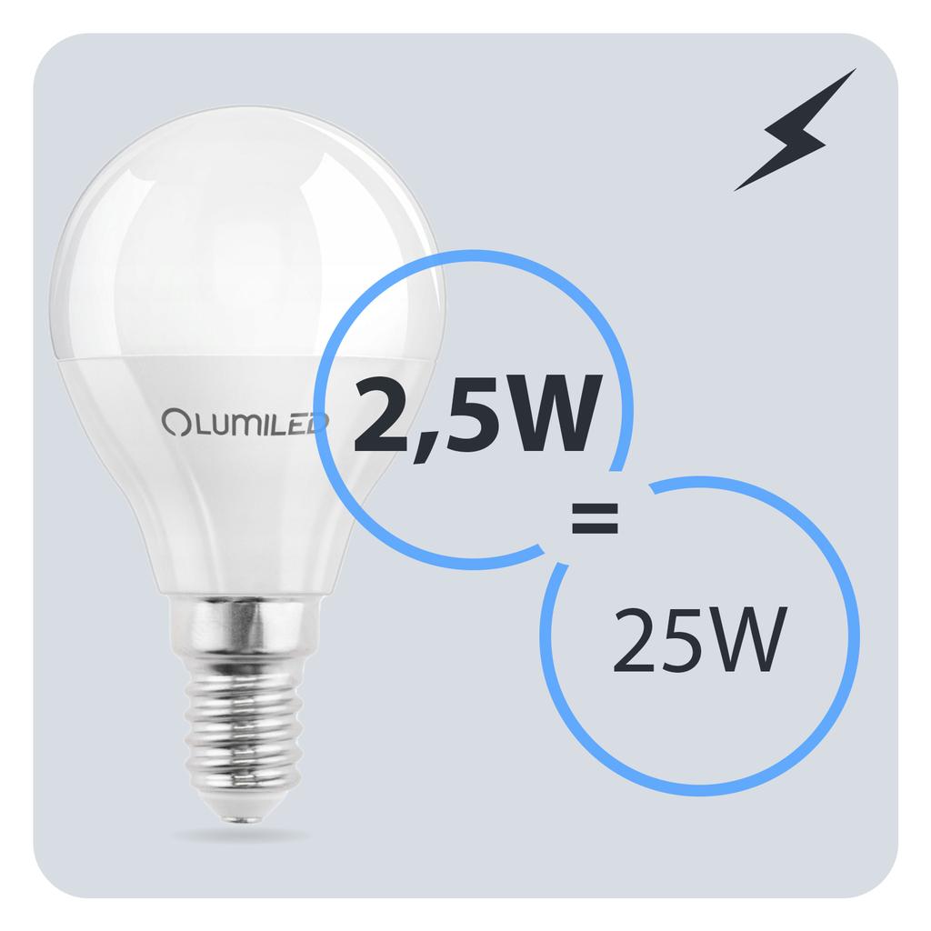Lumiled Pack of 6 E14 P45 2.5W Golf Ball LED Bulbs (25W Equivalent, Cool White 6500K, 249lm, 180°)