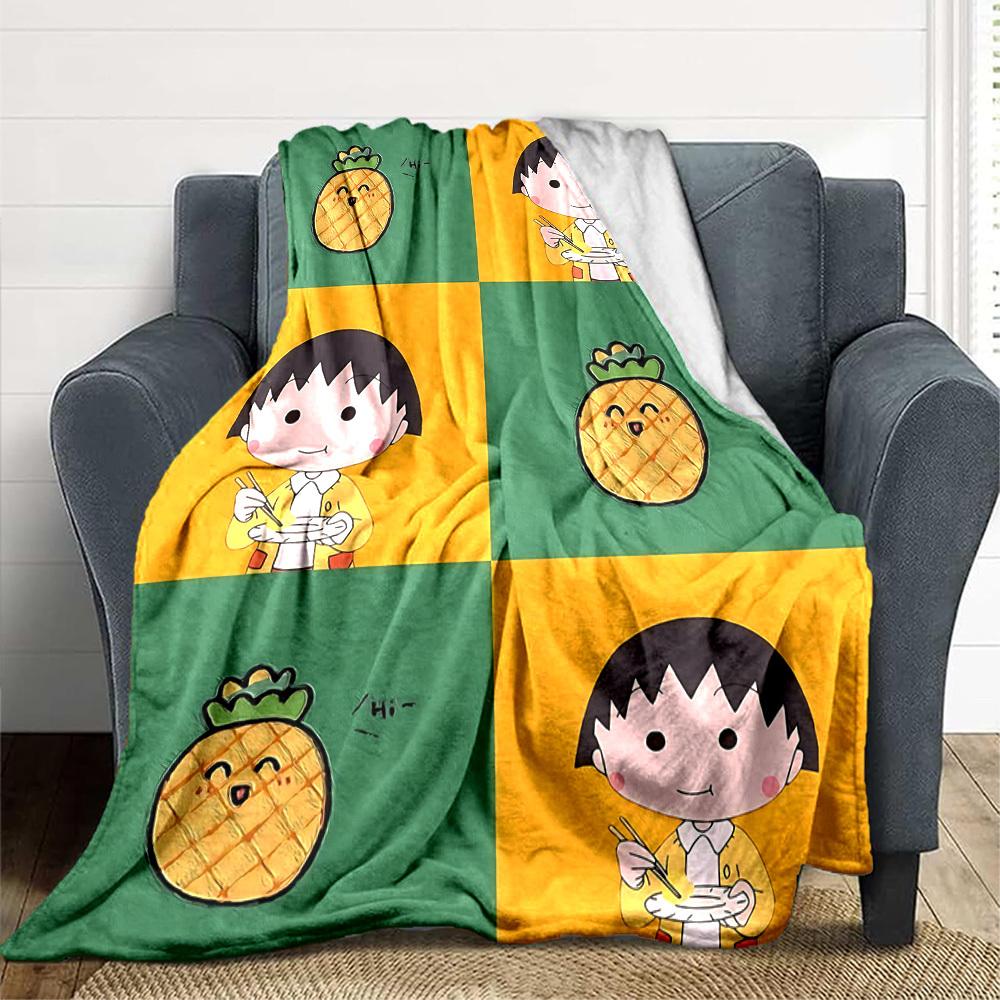 1pc Chibi Maruko Chan Cozy Print Blanket Lightweight Warm Flannel Throw Blanket For Sofa, Bed, Living Room