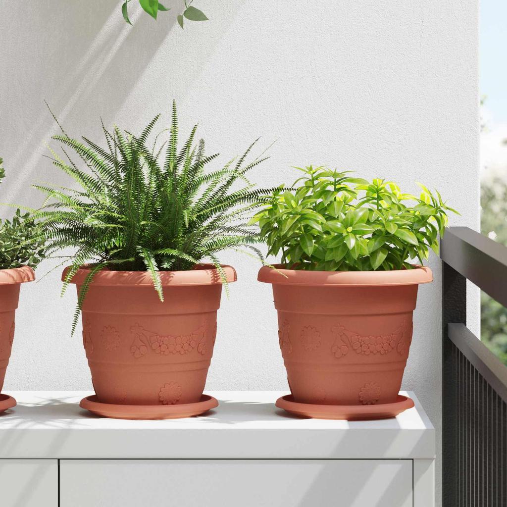 Flower Pots 6 Pcs Terracotta Red Ø 22 X 18 Cm Plastic