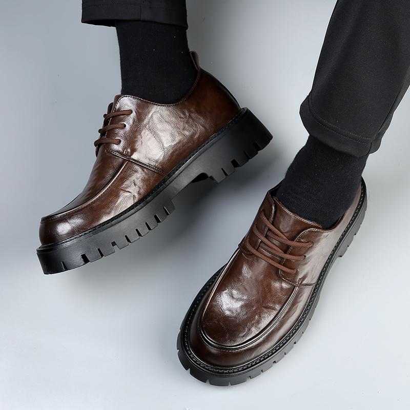 Italienskt Märke Tjocka Stortåskor Herrskor i Äkta Läder Arbetskläder Snörskor Konferens Formella Skor Fri Leverans