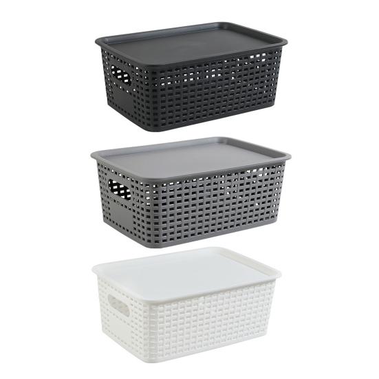 Aufbewahrungsbox mit Deckel, Imitations-Rattan-Geflecht, Schreibtisch-Organizer, Mehrzweck-Aufbewahrungskorb für Fernbedienungen, Kosmetikartikel und Snacks