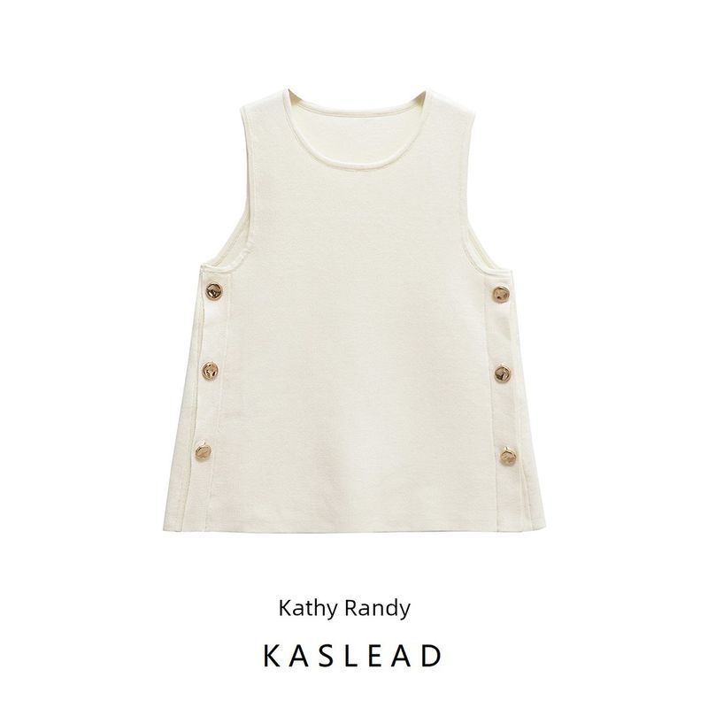 Kaslead New Women clothes Western Style Fashion Simple Decorated Row Button Knit vest 4192049