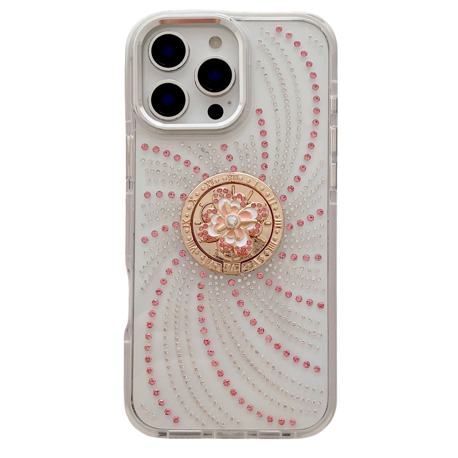 

For iPhone 16 Pro Max Case with Kickstand Rhinestone Decor TPU+PC Phone Back Cover White