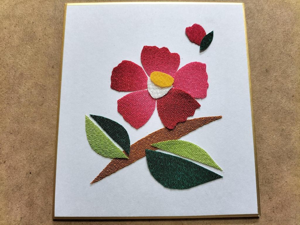 Chirimen Collage Colored Paper Handmade Kit Chirimen Collage "Camellia"