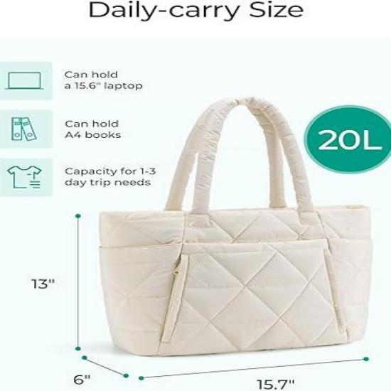 Women's Lightweight Puffy Zipper Large Quilted Shoulder Bag with Travel Compartment