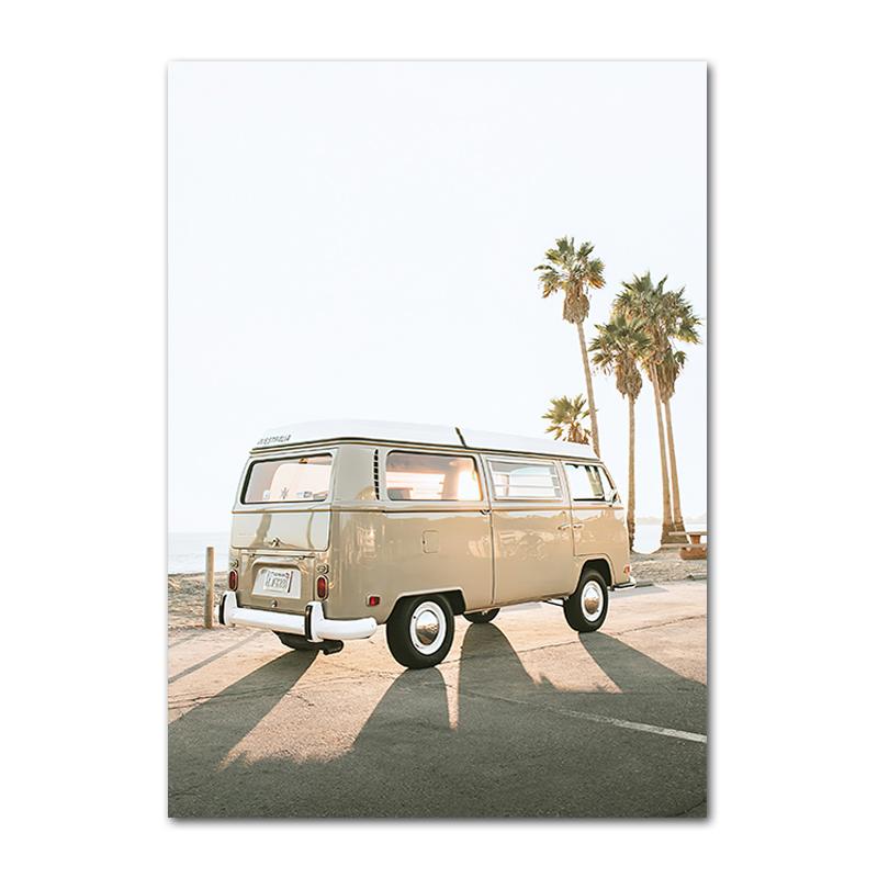 Tropisches Meer, Strand, Wellen, Poster, Druck, Raumdekoration, Kokosnussbaum, Brücke, LKW, Leinwandgemälde, Wohnzimmer, Wandkunst für Heimdekoration