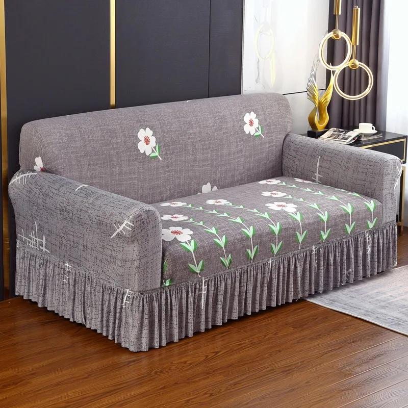 High Elastic Sofa Slipcover with Skirt Stretch Easy Fitted Armchair Sofa Covers 1/2/3/4-Seater Couch Slipcovers for Living Room