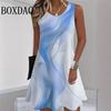 Women's Casual Summer Loose A-Line Dress Fashion Tie Dye Striped Print Short Dress Sleeveless Beach Vest Dress Vacation Sundress