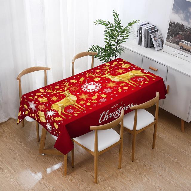 Christmas Tablecloths Holiday Decorations Santa Claus Printed Home Kitchen Table Stain -Resistant Tablecloths  Year Gifts